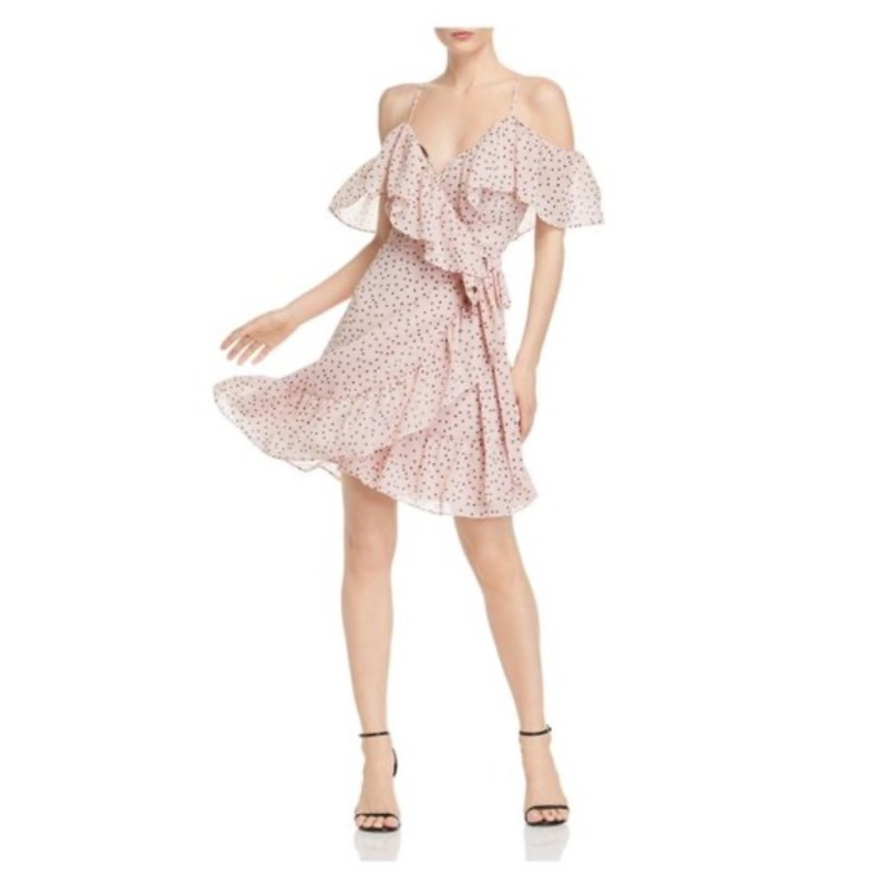 WAYF Pink Spaghetti Strap Short Wrap Dress